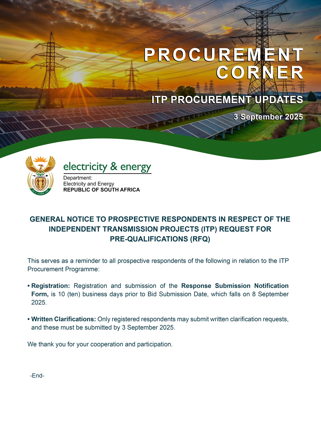 Procurement Corner ITP RFQ 3 September 2025 Notice#1